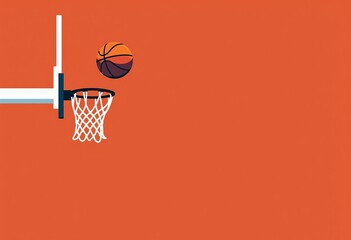 Simple Sports Illustration: A 2D Vector Representation of Minimalist Basketball and Hoop with a Clean, Flat Aesthetic and Uncluttered Design


