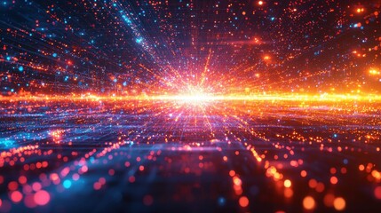 Obraz premium Abstract Cosmic Nebula Vibrant Energy Burst in Red and Blue