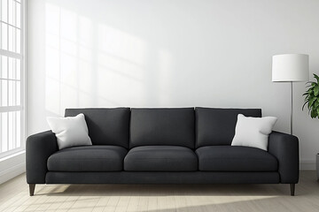 Modern Minimalist Living Room Interior Design with Dark Sofa