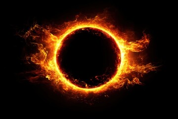 Fiery sphere with intense energy on black background abstract cosmic phenomenon burning sun