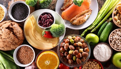 Healthy and unhealthy food background. Generated image