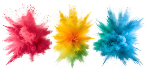 Color powder explosion on white, vibrant artistic effect, Cut Out