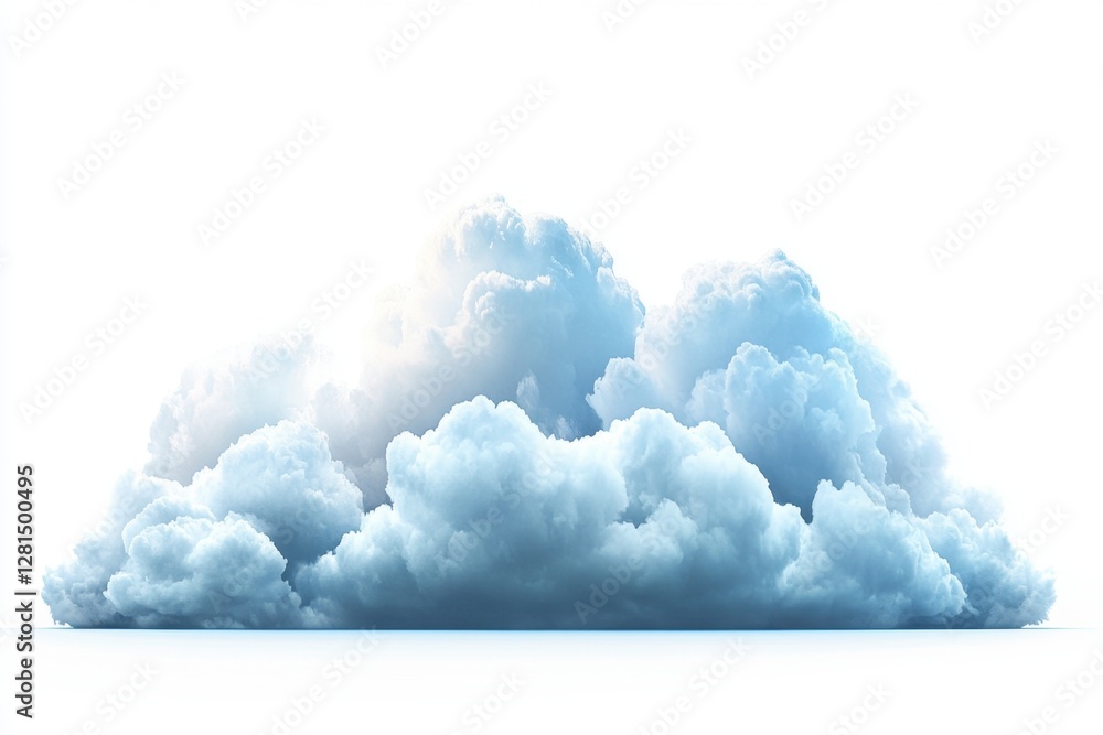 Poster ethereal cloudscape against pristine white backdrop showcasing fluffy texture and soft light creatin