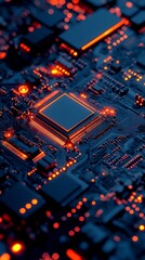 A Glowing Orange Circuit Board Illustrates Modern Computer Technology