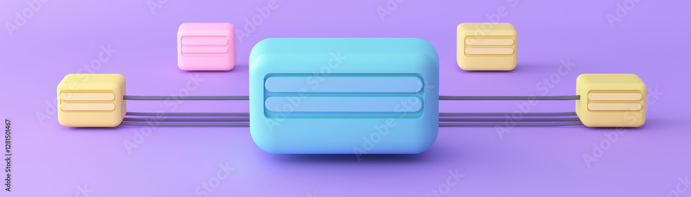 Aufkleber could based file storage. colorful abstract shapes on a purple background with a central blue object