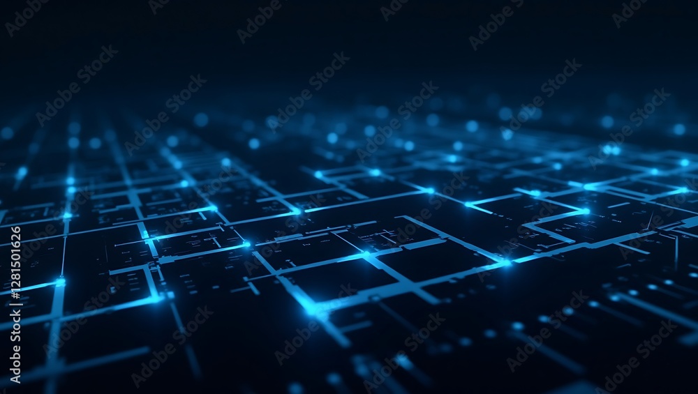 Poster futuristic digital grid with glowing blue neon lines cyber technology ai data network high-tech virt