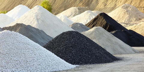 Mounds of sand, gravel, and crushed stone in landscape. Generative AI