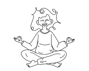 A girl in meditation trying to concentrate. Vector