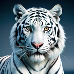 White tiger portrait with intense blue eyes in natural environment / Retrato de tigre blanco con ojos azules intensos en entorno natural