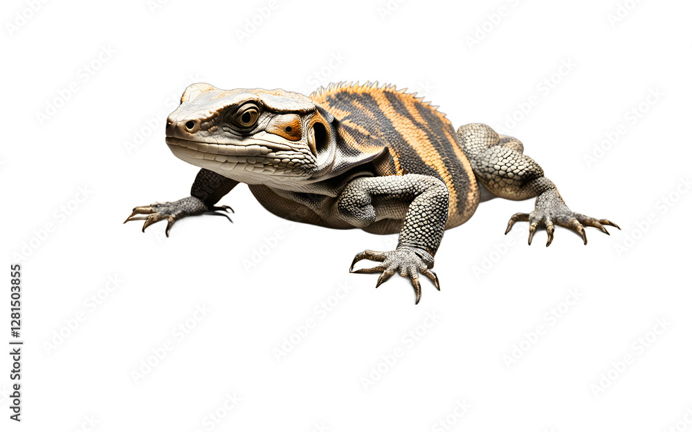 Fototapete a reptile basking platform made of natural stone, isolated on a empty plain background
