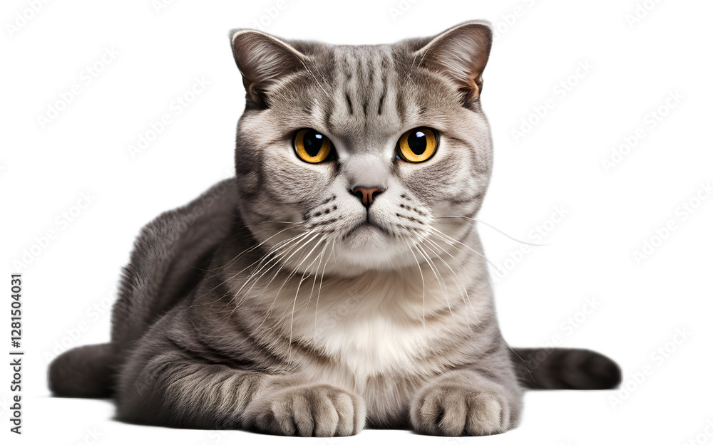 Aufkleber a scottish fold cat with folded ears sitting calmly, isolated on a empty plain background