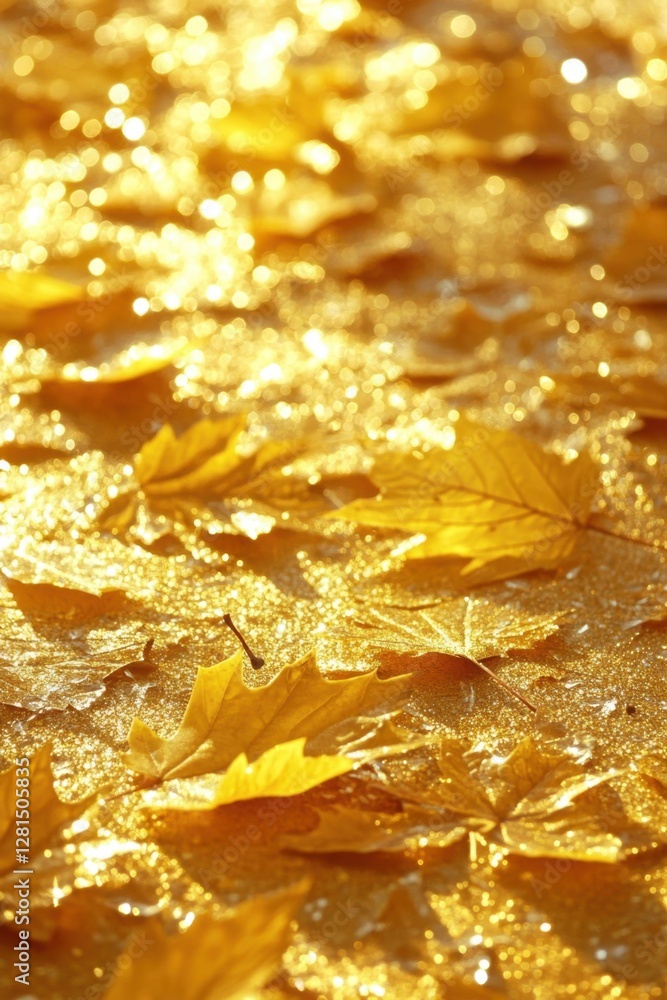 Aufkleber glimmering golden autumn leaves on a sparkling surface creating a warm and inviting seasonal atmosph