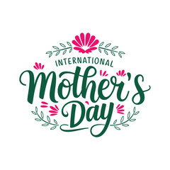 Naklejka premium Happy Mothers Day lettering set. Handmade calligraphy vector illustration. Mother's day card with heart