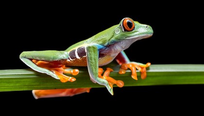 Obraz premium tree frog on leaf gliding frog rhacophorus reinwardtii