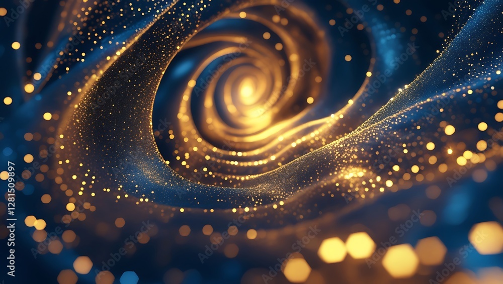 Poster mesmerizing abstract golden swirl with glowing particles and bokeh effect digital art futuristic vor