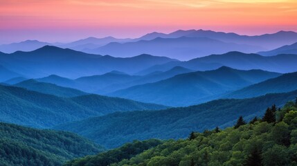 Fototapeta premium Majestic layered mountains at sunset displaying vibrant hues