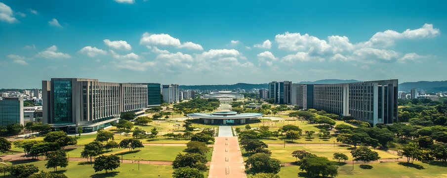 A wide shot of Bras&iacute;lia&rsquo;s Government Complex, with futuristic government buildings surrounded by open spaces and clean lines