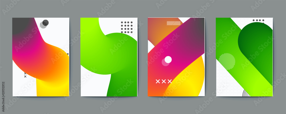 Poster 3d abstract gradient poster background vector set. minimalist style cover template with vibrant pers