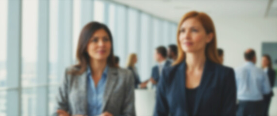 Obraz premium Casual office banter taking place in a bright, modern environment, intentionally unfocused