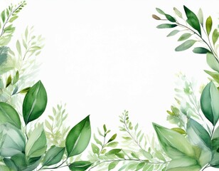 green leaf floral border watercolor forest foliage banner a pre made botanical frame on white background illustration