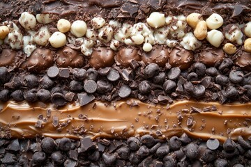 Obraz premium Decadent Delightful Chocolate Layers A Tempting Texture of Richness and Deliciousness from Above A Symphony of Sweetness