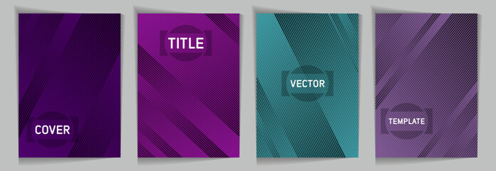 Diagonal stripes texture metallic gradient vector cover page templates. Title frame. Cover page layout design collection. Lines and stripes background patterns. Business graphic design.