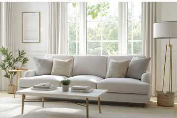 Serene Living Room Interior Design with Light Sofa and Natural Light