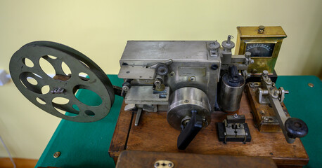 Desktop retro telegraph machine for communication using Morse code made in Russia in 1917 © Sergey