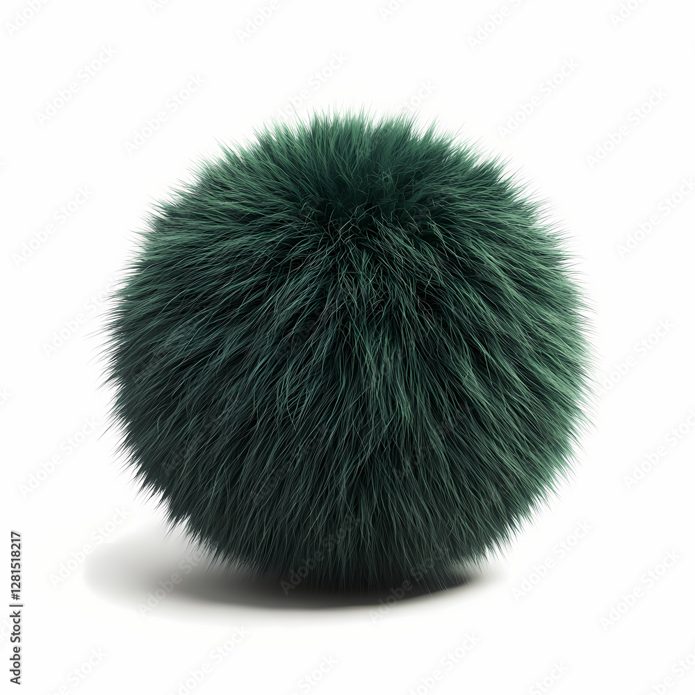 Aufkleber plush green pom pom with soft fur texture and round shape. generative ai