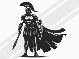 Gladiator Silhouette Black Color Ancient Roman Warrior Vector Art and Clipart