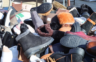 Selling shoes at a flea market