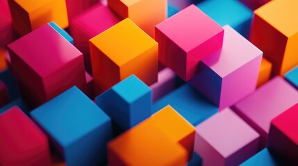 Fototapeta premium A cluster of colorful, three-dimensional puzzle pieces creates an abstract visual. The stacked arrangement and vibrant hues evoke a sense of organized chaos.