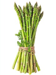 This is a bunch of fresh asparagus, ready to be used in cooking. They are organic and look very healthy.
