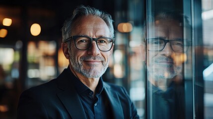 Fototapeta premium Confident Mature Businessman Looking Through Window, Portrait