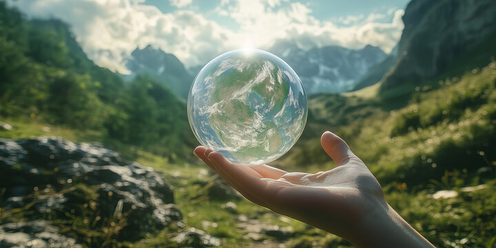 Woman hand holding Earth globe in her hands - Powered by Adobe