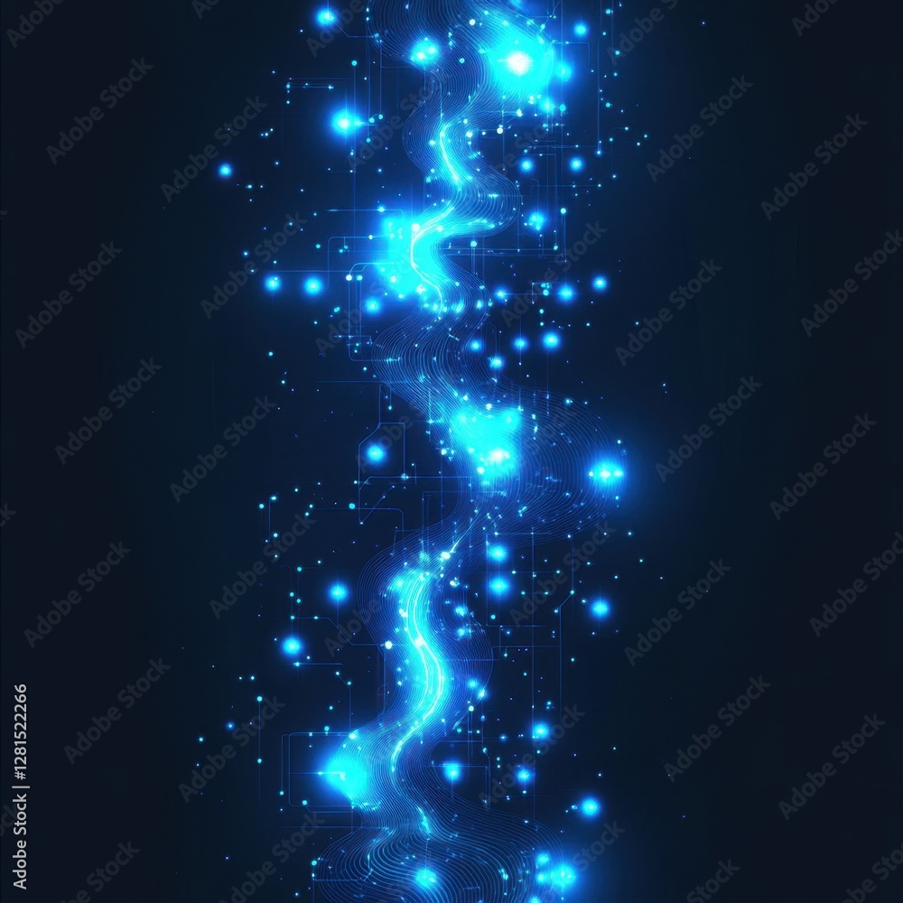 Poster dynamic blue light streaks on dark background abstract network connection concept for technology and