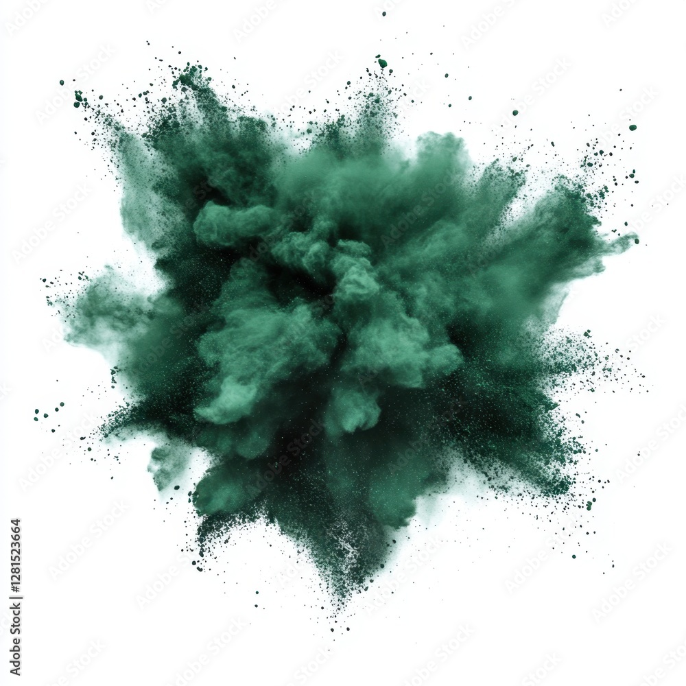 Poster emerald cloud of vibrant pigment explosion on white background creating dynamic visual impact and ar
