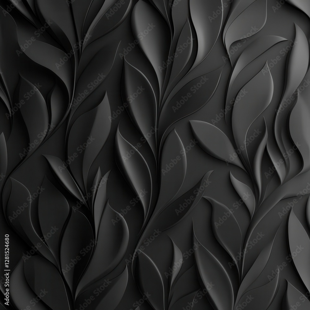 Poster elegant black botanical pattern with subtle shadows and smooth textures for modern design projects