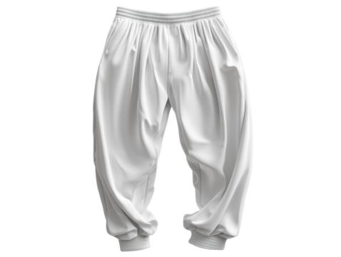 White athletic pants with elastic waistband and cuffs, ideal for sports or casual wear