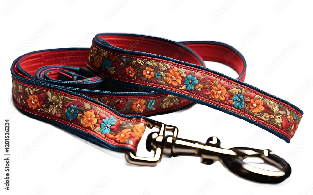 Poster a stylish dog leash with a padded handle, isolated on a empty plain background