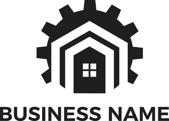 real estate building home realty business and gear design minimalist logo transparency and EPS editable vector files
