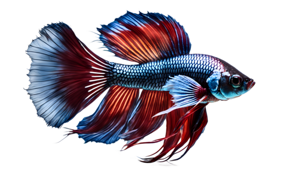 A vibrant betta fish swimming gracefully, isolated on a empty plain background