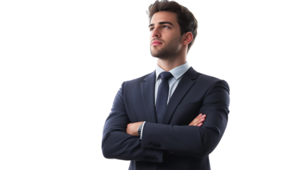 Business consultant, formal attire, deep and thoughtful expression, isolated PNG