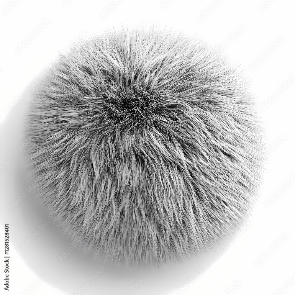 Poster fluffy gray pom pom with soft texture on white background. generative ai