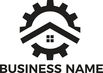 real estate building home realty business and gear design minimalist logo transparency and EPS editable vector files