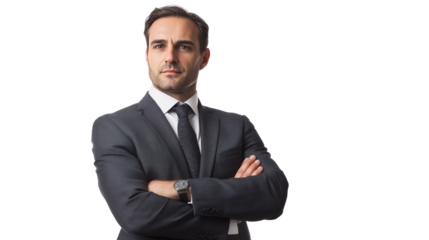 Business consultant, formal attire, deep and thoughtful expression, isolated PNG