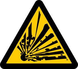 warning sign, an explosion symbol with debris spreading outward warns of explosive hazards or materials that may detonate