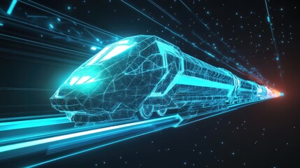 Futuristic High Speed Train Traveling Through Cyberspace