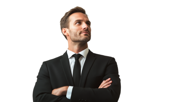 Business consultant, formal attire, deep and thoughtful expression, isolated PNG