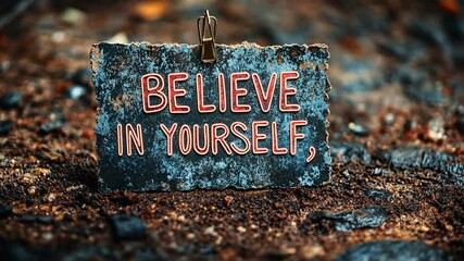 Textured motivational sign saying 'Believe in Yourself'